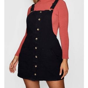 Black Faux Denim Overall Dress